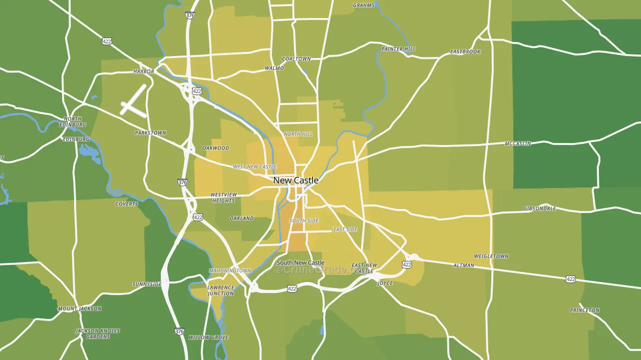New Castle, PA Map of Vehicle Theft Rates