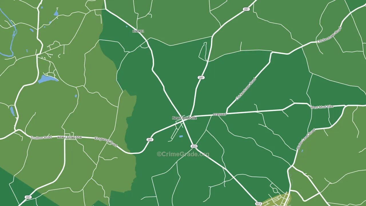 New Centerville, PA Map of Vehicle Theft Rates