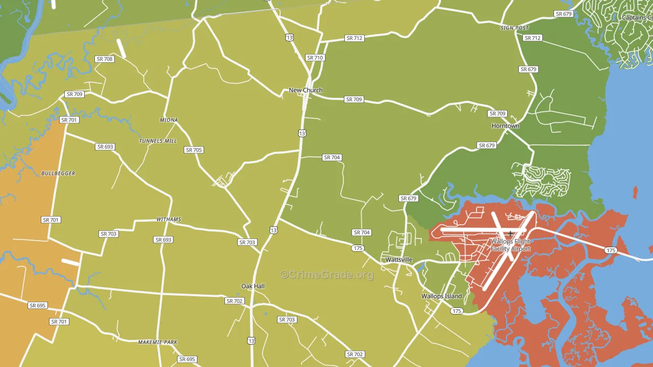 New Church, VA Map of Vehicle Theft Rates