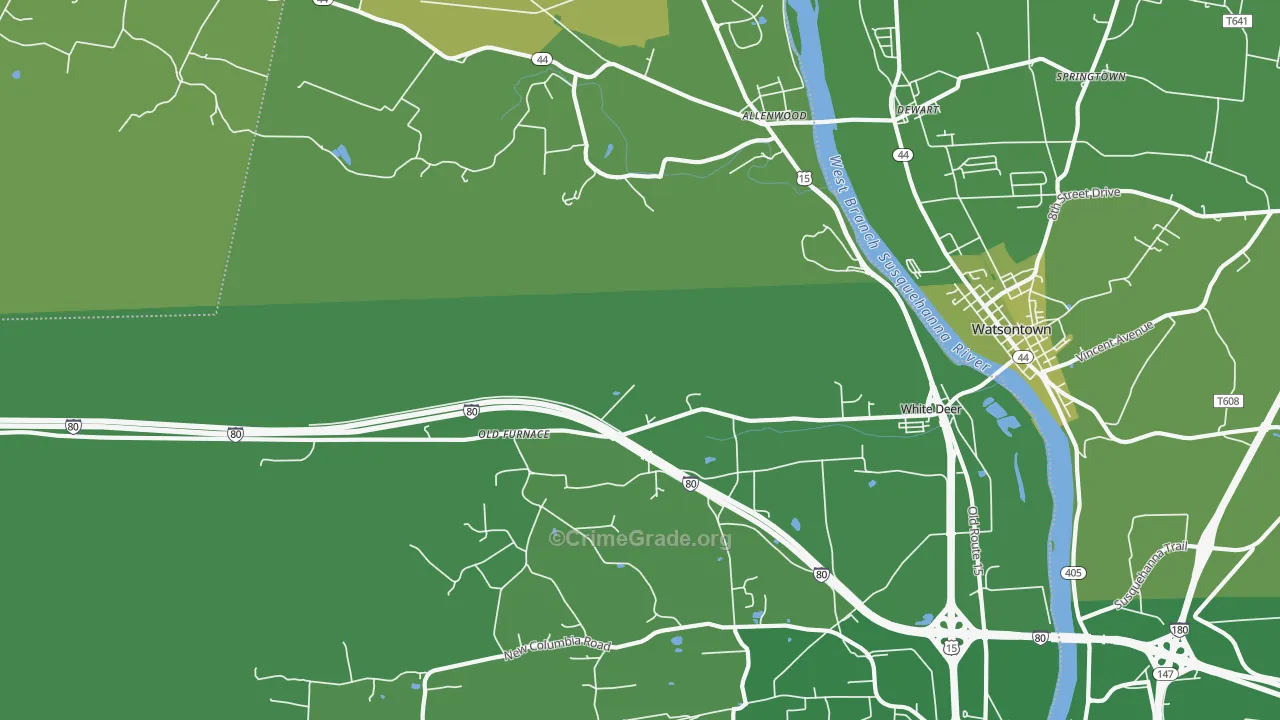 New Columbia, PA Map of Vehicle Theft Rates