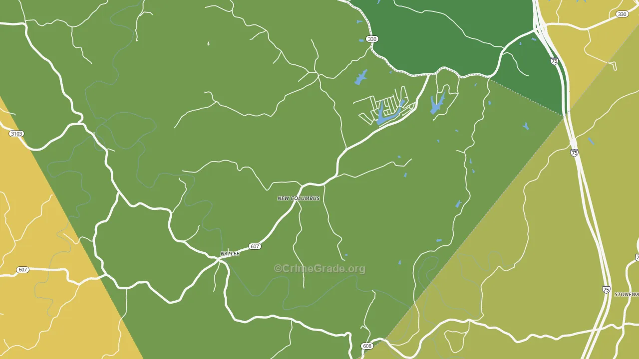 New Columbus, KY Map of Vehicle Theft Rates