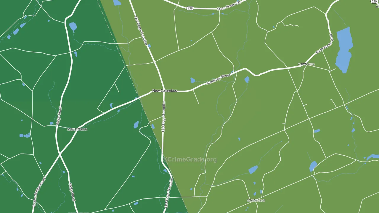 New Columbus, PA Map of Vehicle Theft Rates