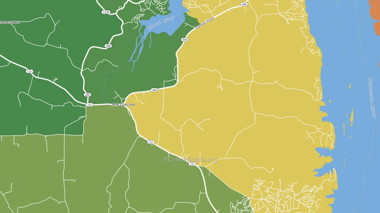New Concord, KY Map of Vehicle Theft Rates