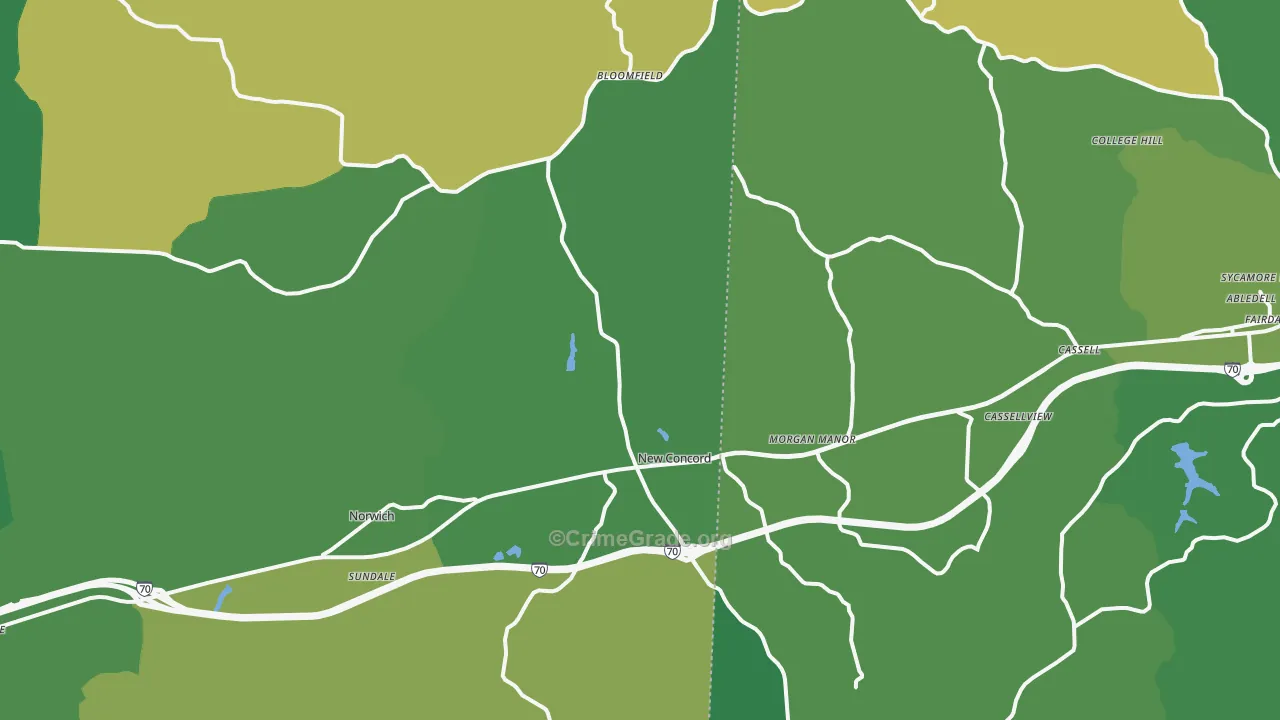 New Concord, OH Map of Vehicle Theft Rates