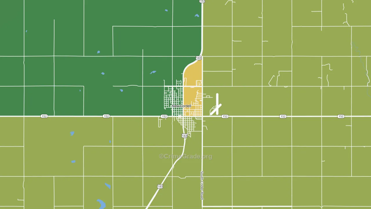New Cordell, OK Map of Vehicle Theft Rates