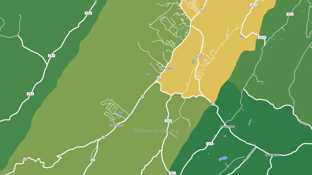 New Creek, WV Map of Vehicle Theft Rates