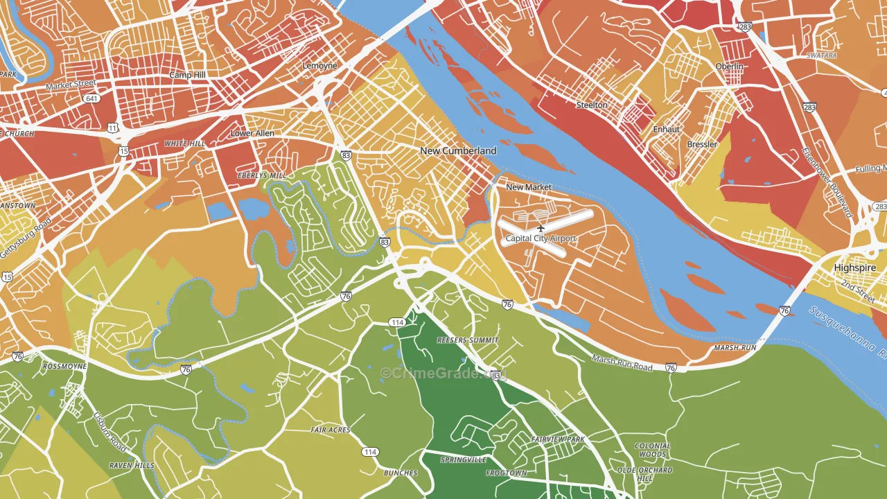 New Cumberland, PA Map of Vehicle Theft Rates