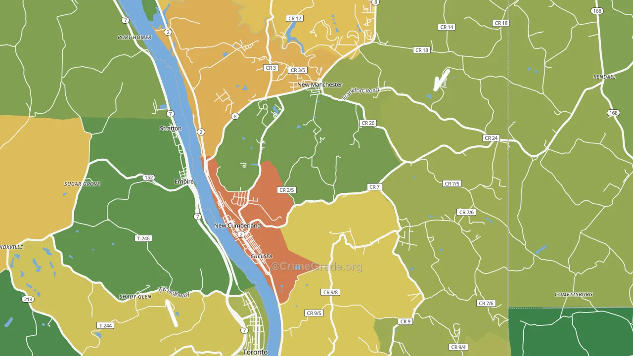 New Cumberland, WV Map of Vehicle Theft Rates