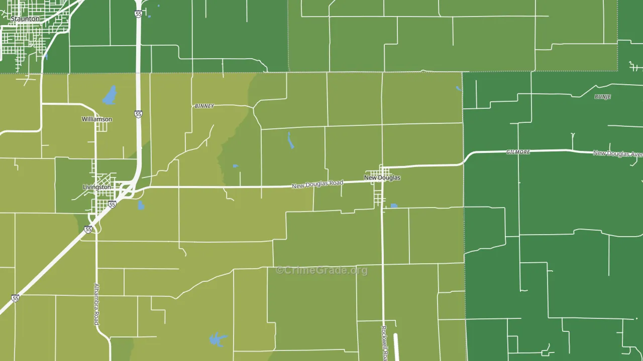 New Douglas, IL Map of Vehicle Theft Rates