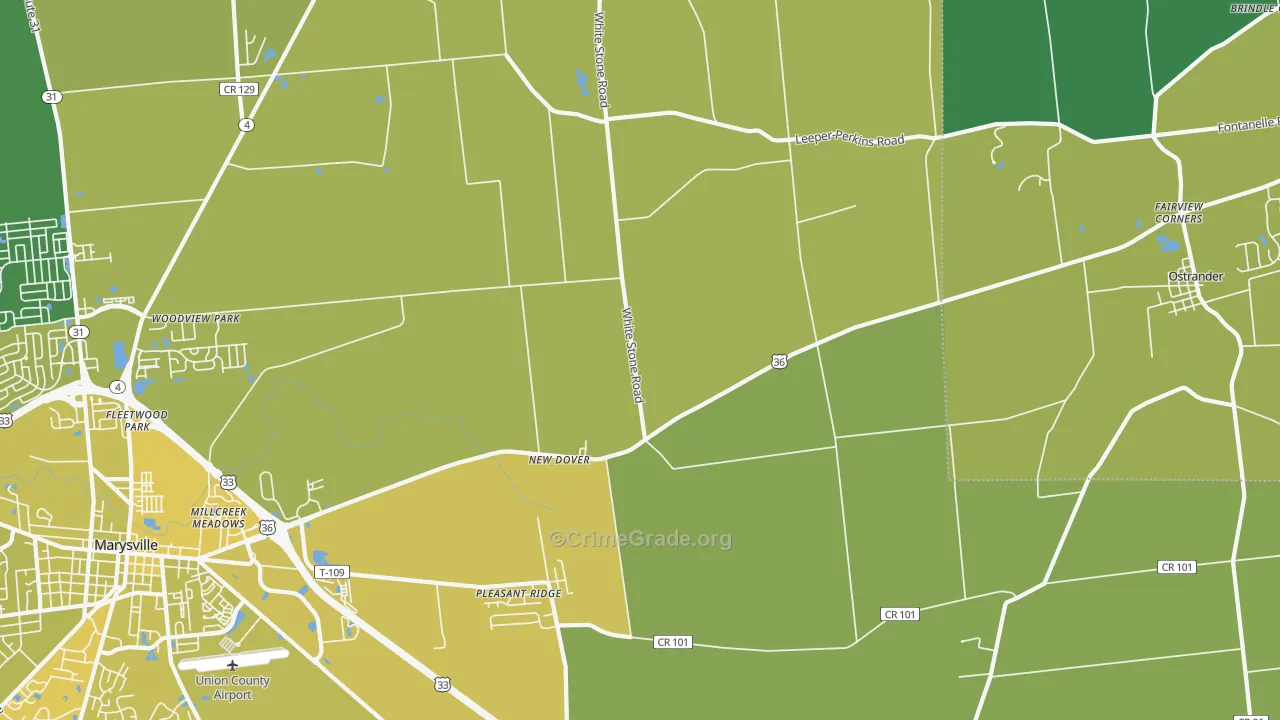 New Dover, OH Map of Vehicle Theft Rates
