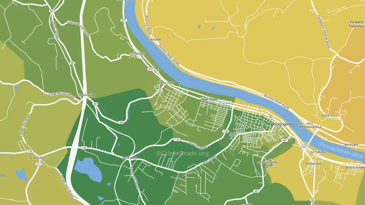 New Eagle, PA Map of Vehicle Theft Rates
