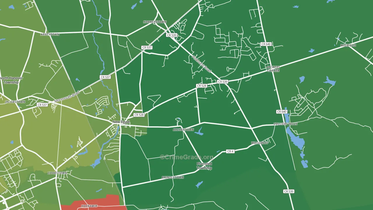 New Egypt, NJ Map of Vehicle Theft Rates