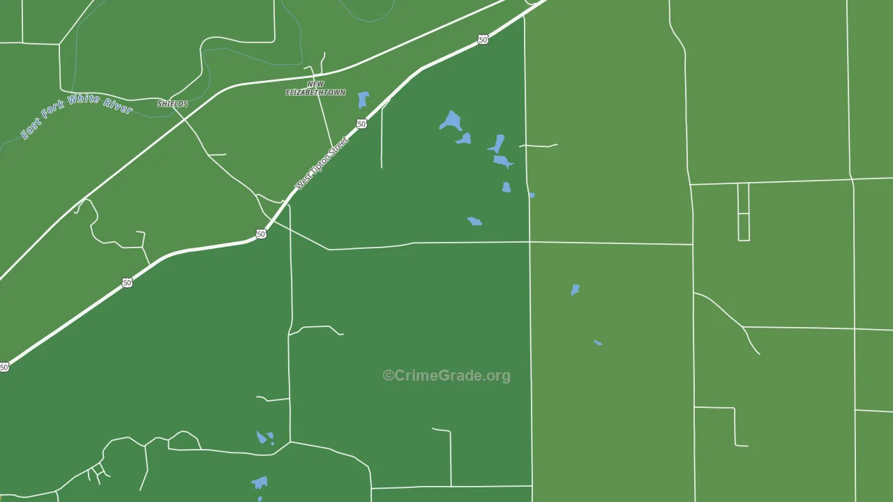 New Elizabethtown, IN Map of Vehicle Theft Rates