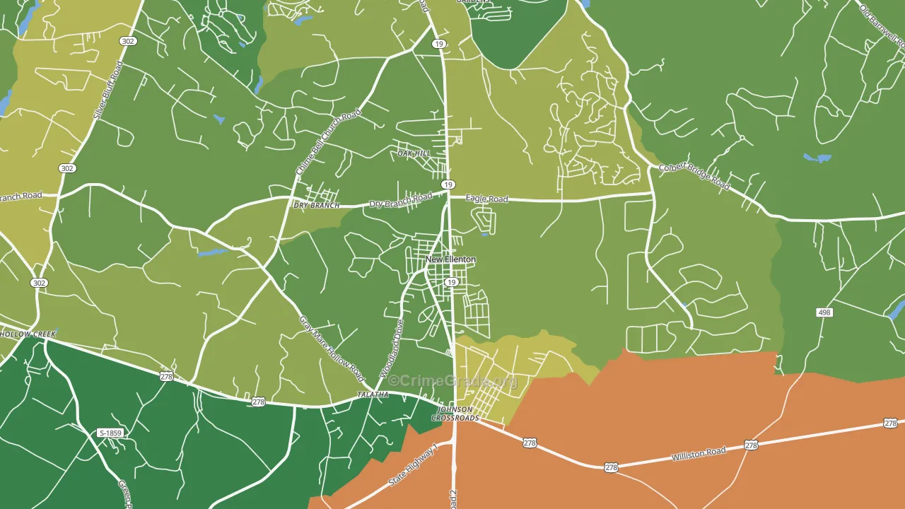 New Ellenton, SC Map of Vehicle Theft Rates
