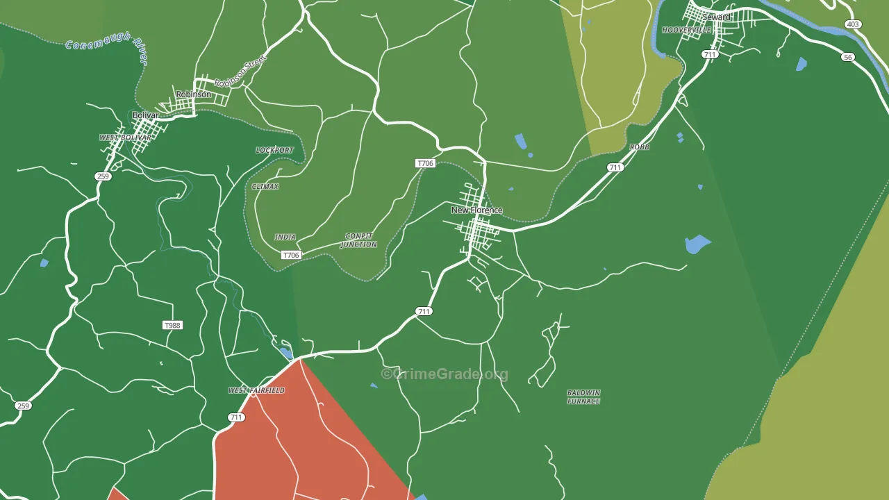 New Florence, PA Map of Vehicle Theft Rates