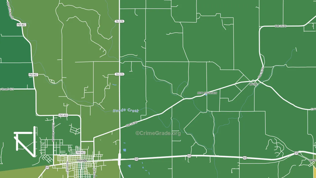 New Fountain, TX Map of Vehicle Theft Rates