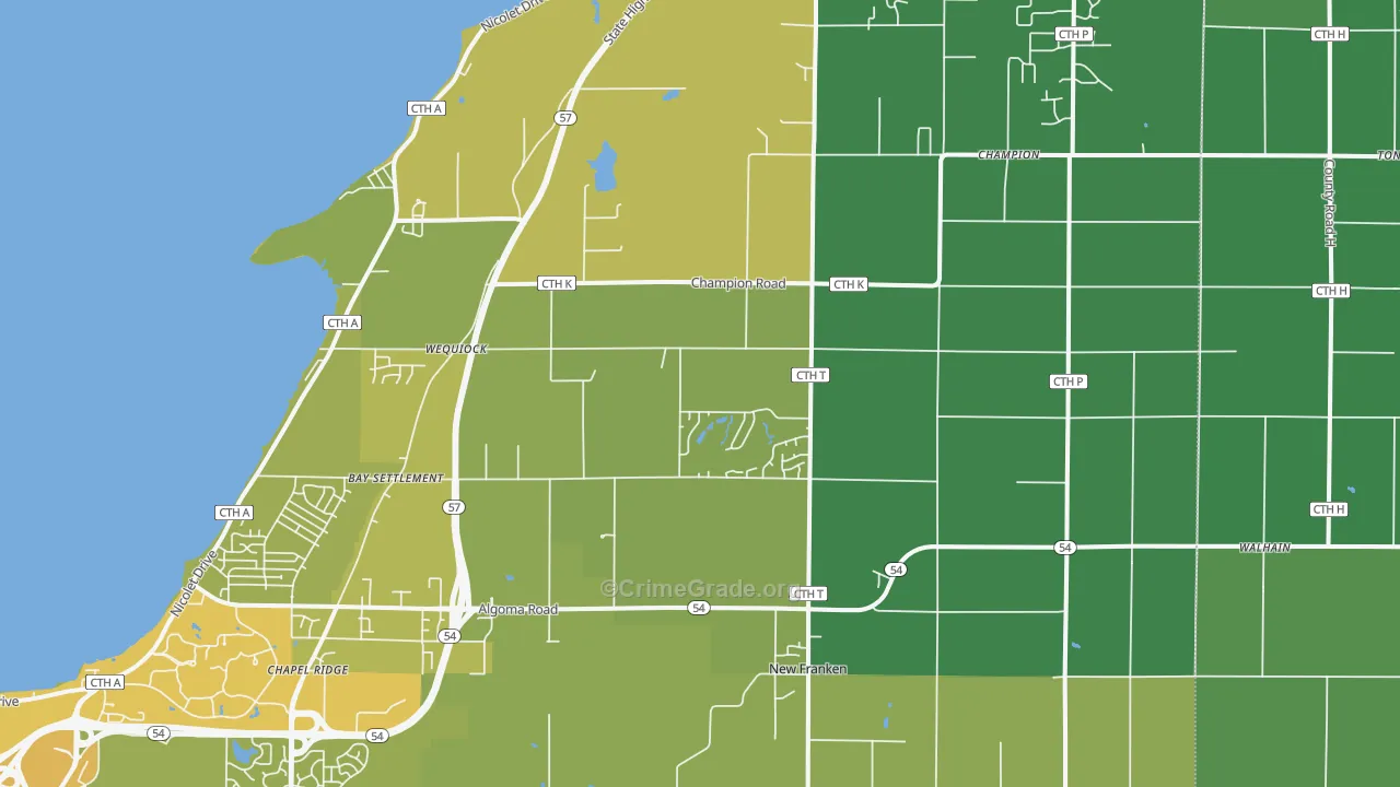 New Franken, WI Map of Vehicle Theft Rates