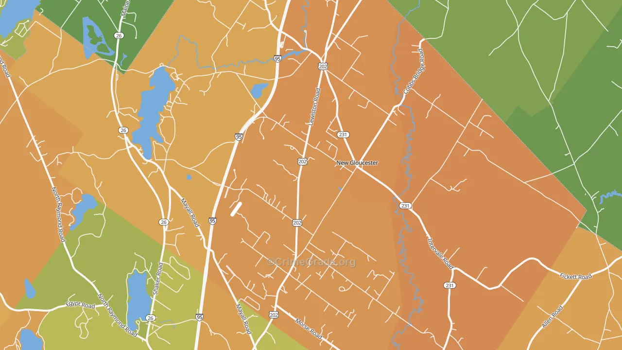 New Gloucester, ME Map of Vehicle Theft Rates