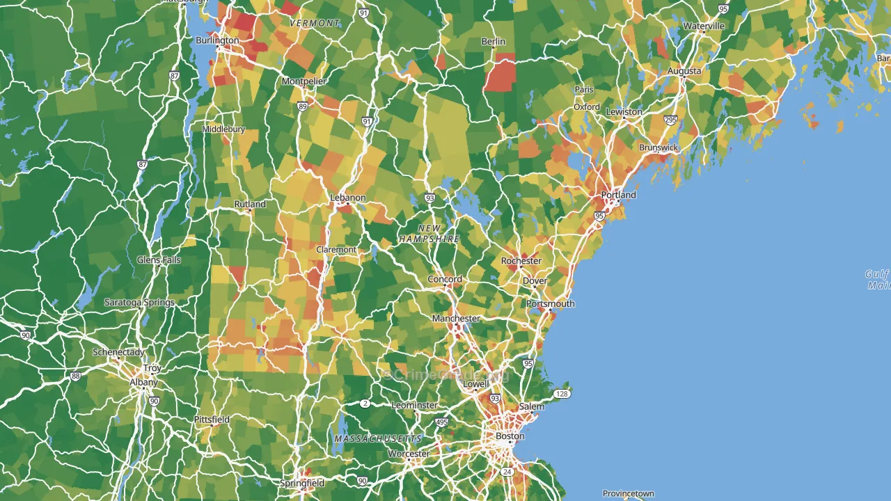 New Hampshire Map of Vehicle Theft Rates