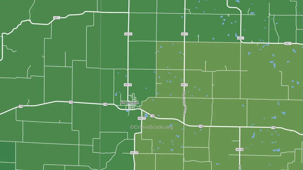 New Hampton, MO Map of Vehicle Theft Rates