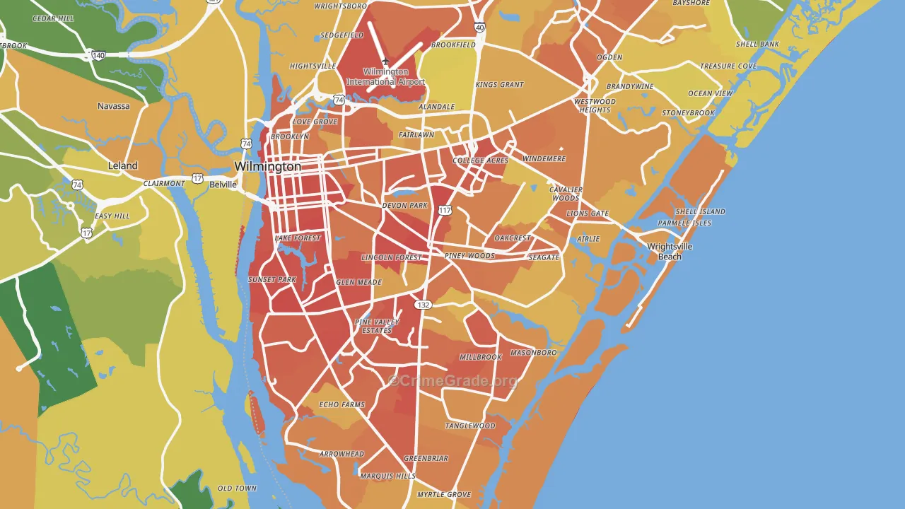 New Hanover County, NC Map of Vehicle Theft Rates