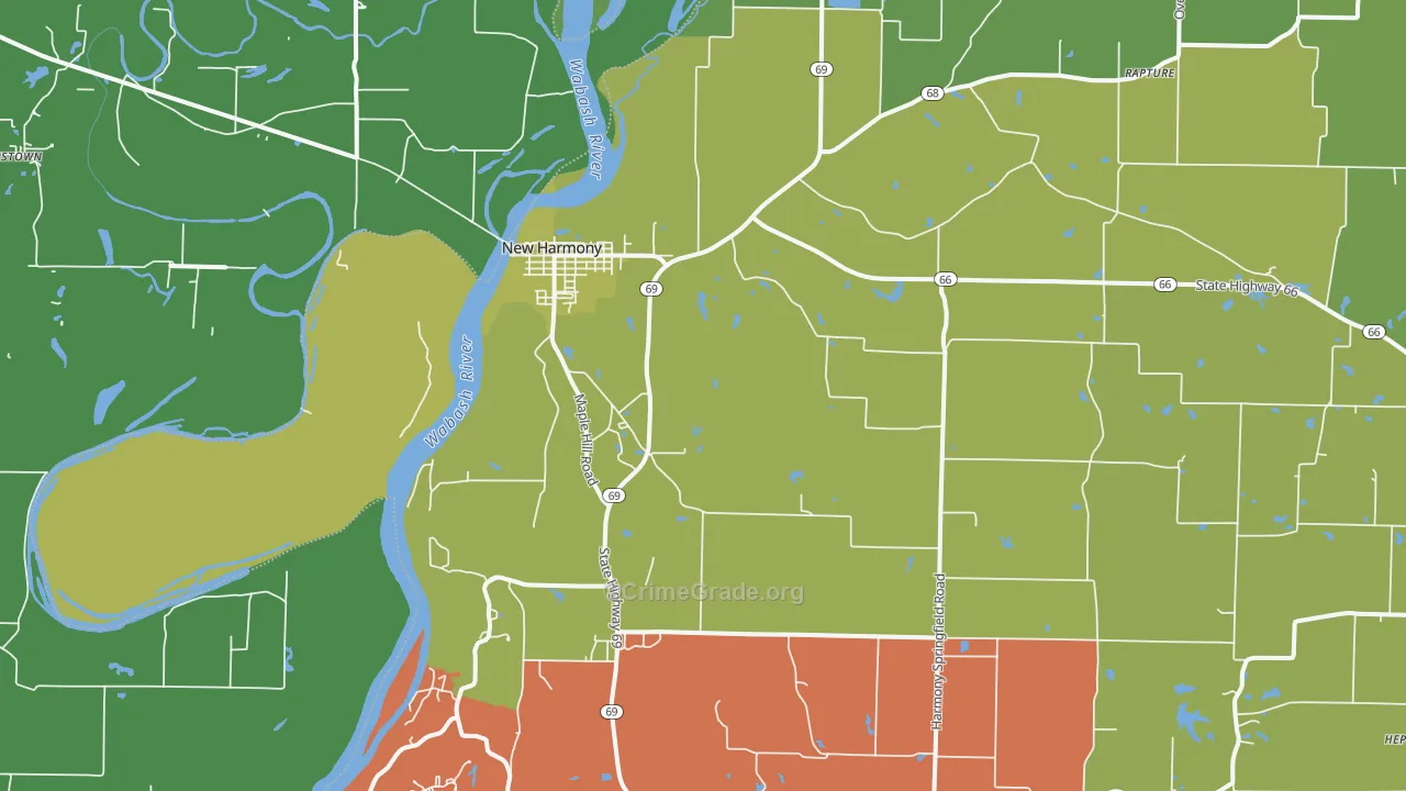 New Harmony, IN Map of Vehicle Theft Rates