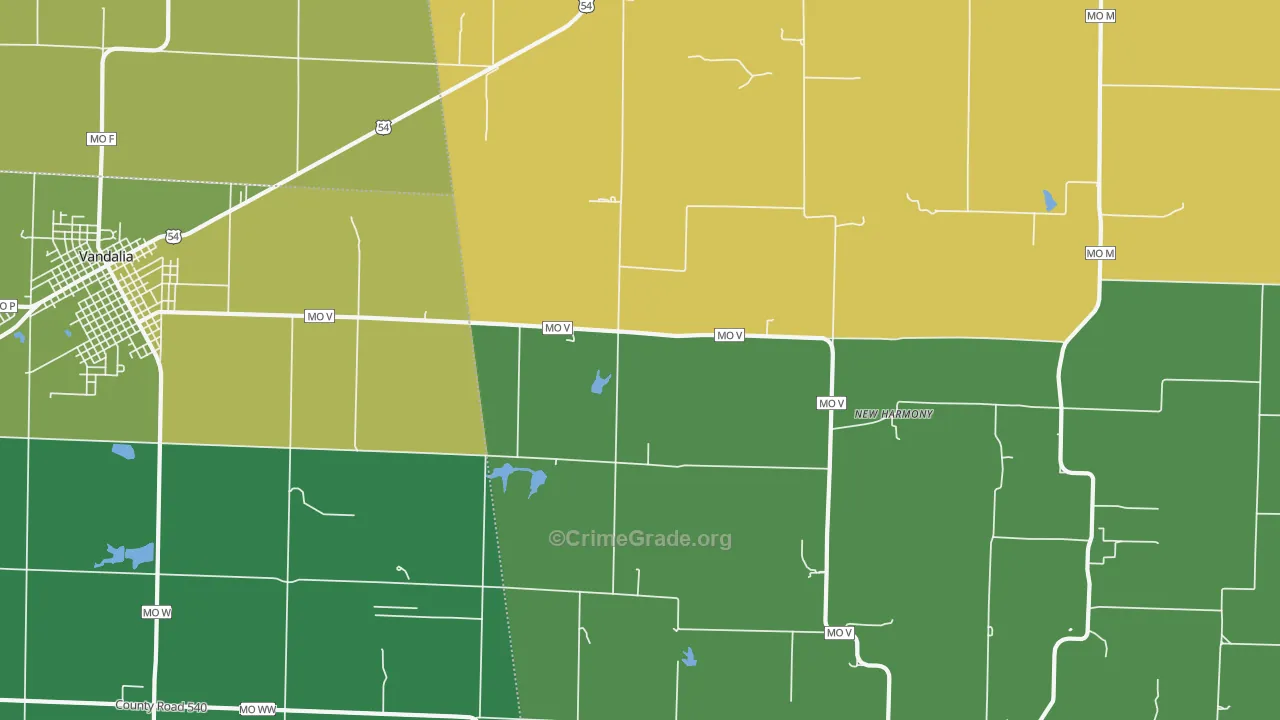 New Harmony, MO Map of Vehicle Theft Rates