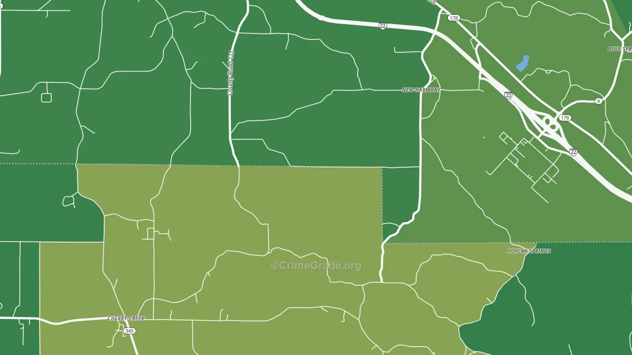 New Harmony, MS Map of Vehicle Theft Rates
