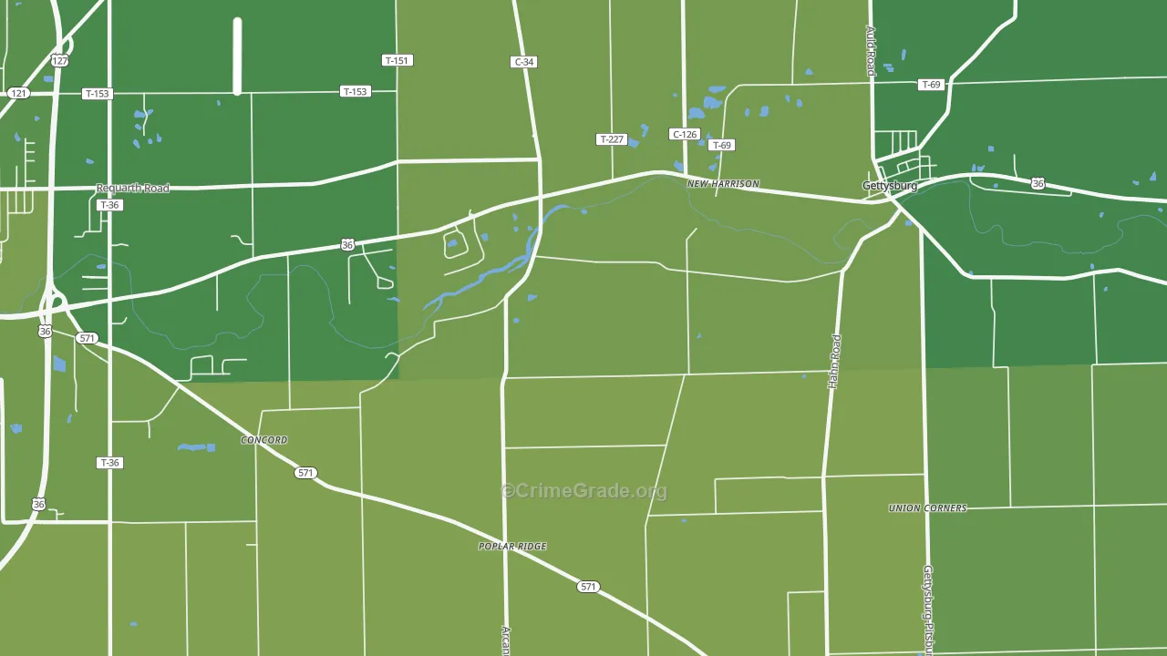 New Harrison, OH Map of Vehicle Theft Rates