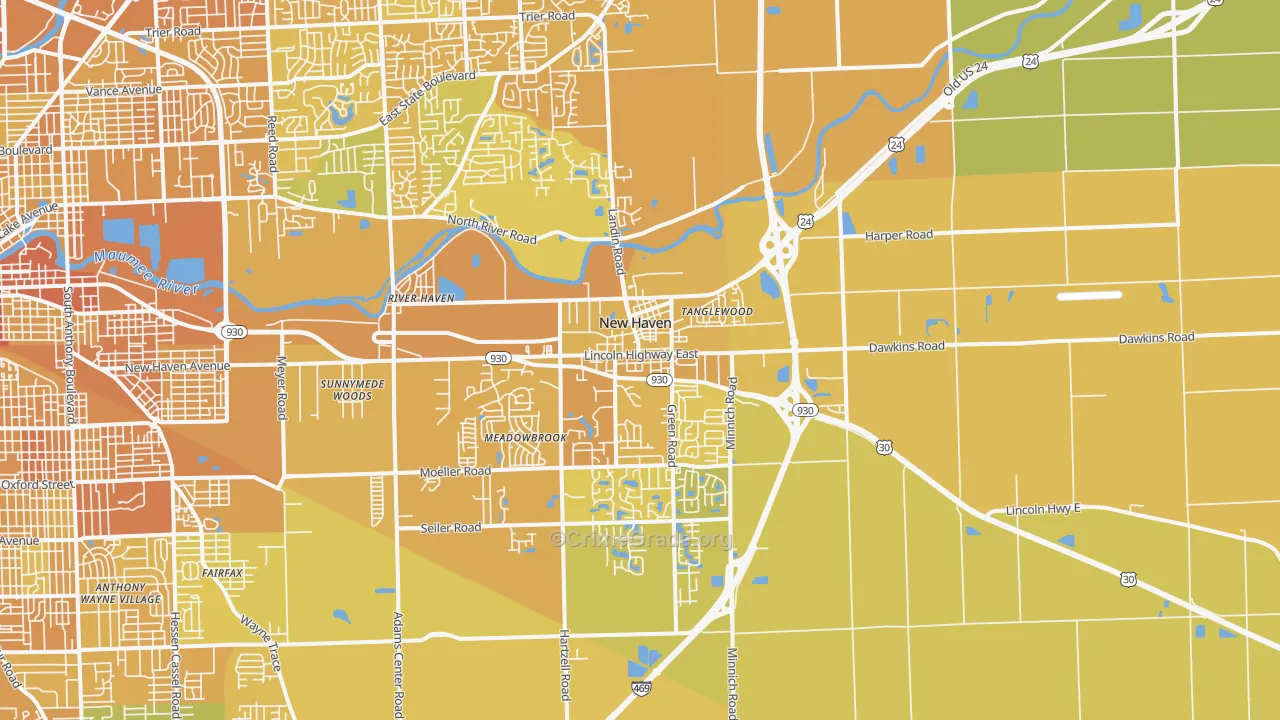 New Haven, IN Map of Vehicle Theft Rates