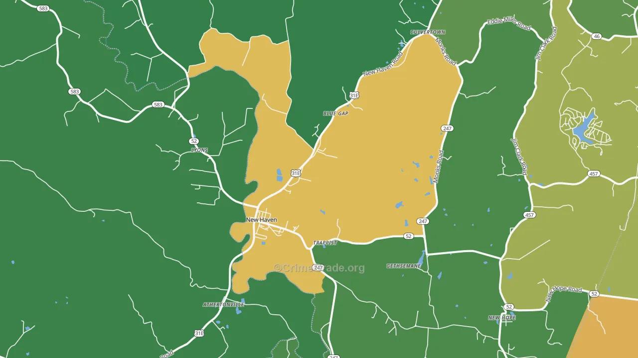 New Haven, KY Map of Vehicle Theft Rates