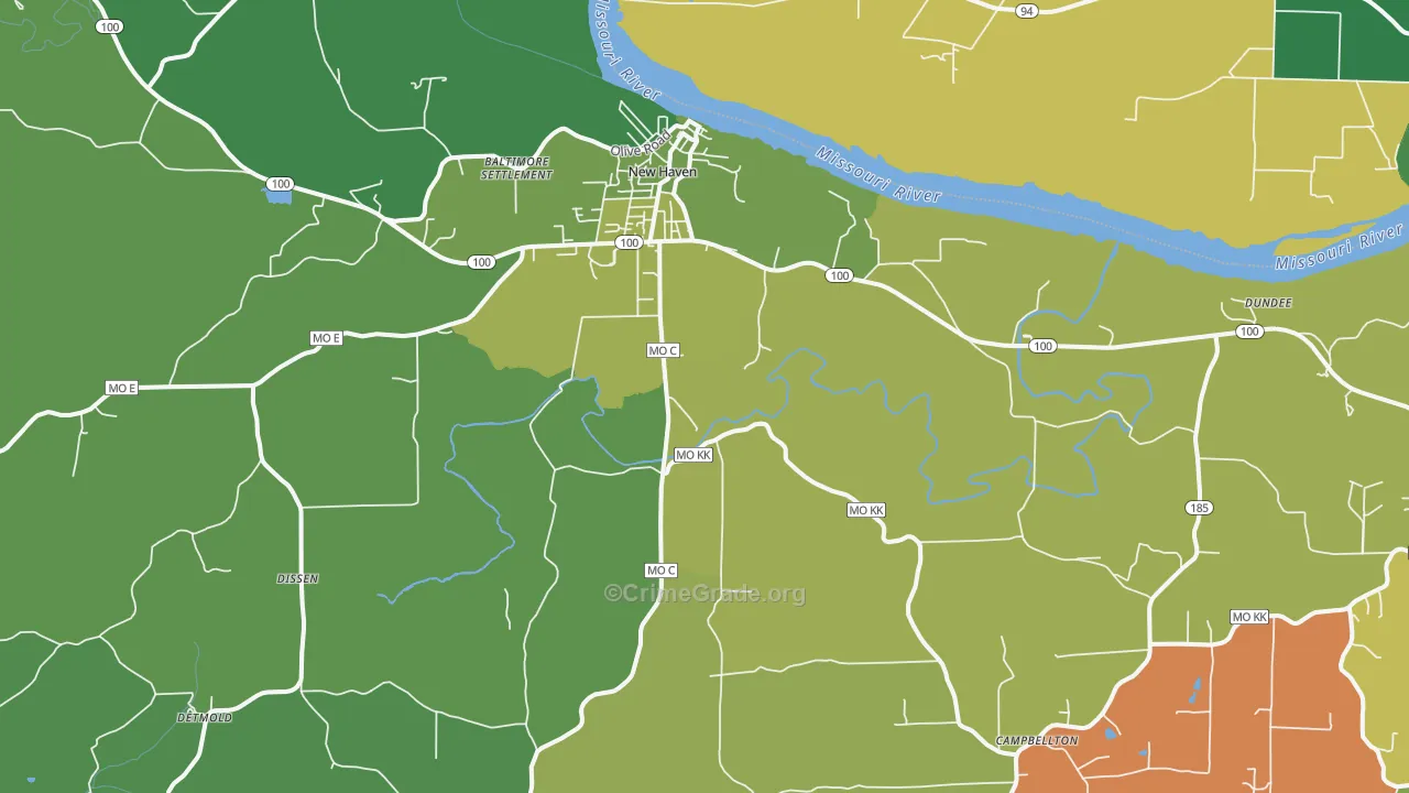 New Haven, MO Map of Vehicle Theft Rates