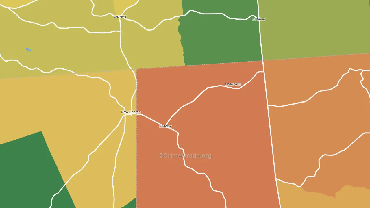 New Hebron, MS Map of Vehicle Theft Rates