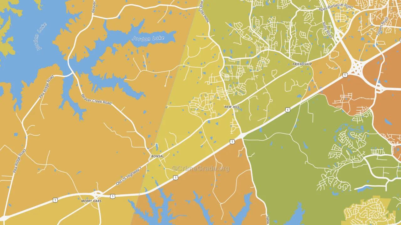 New Hill, NC Map of Vehicle Theft Rates
