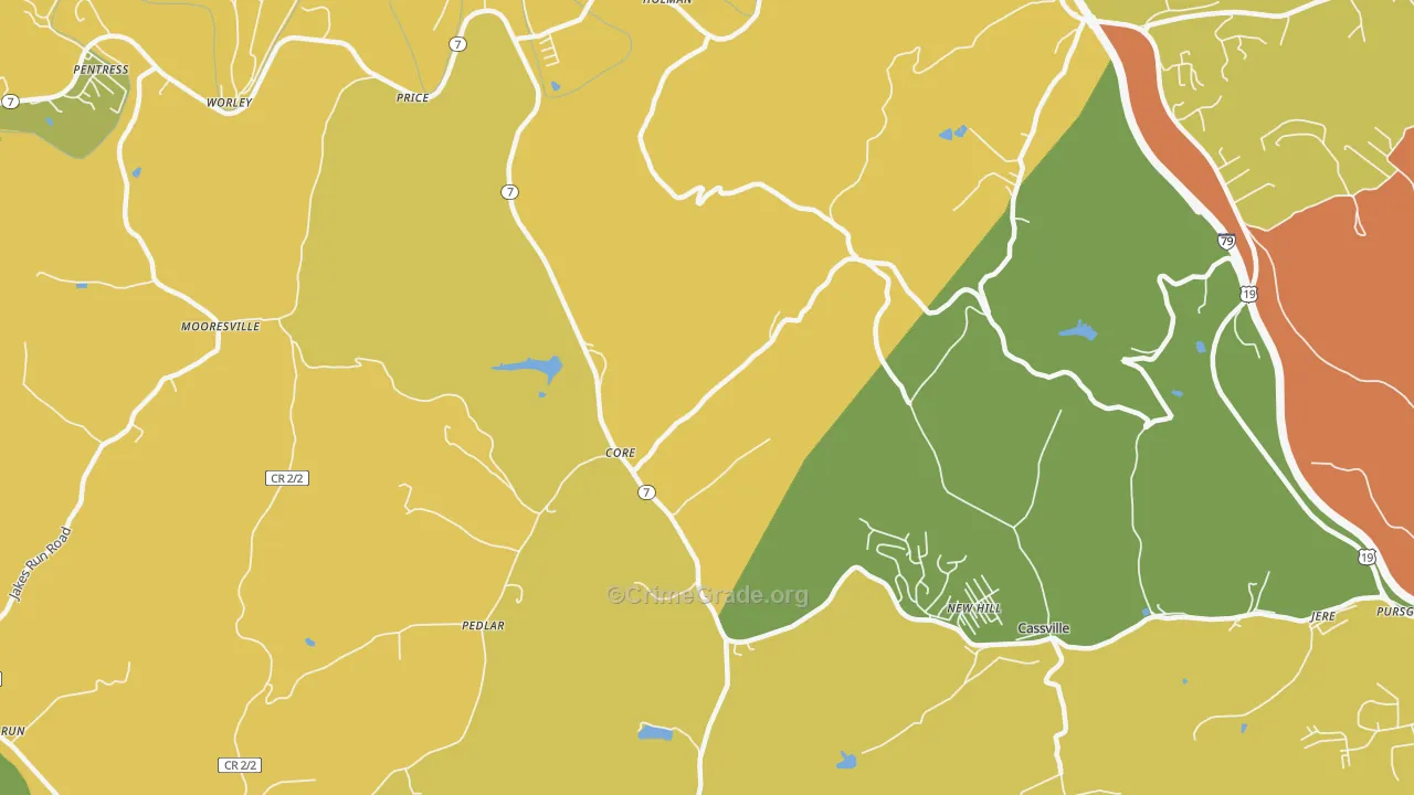 New Hill, WV Map of Vehicle Theft Rates