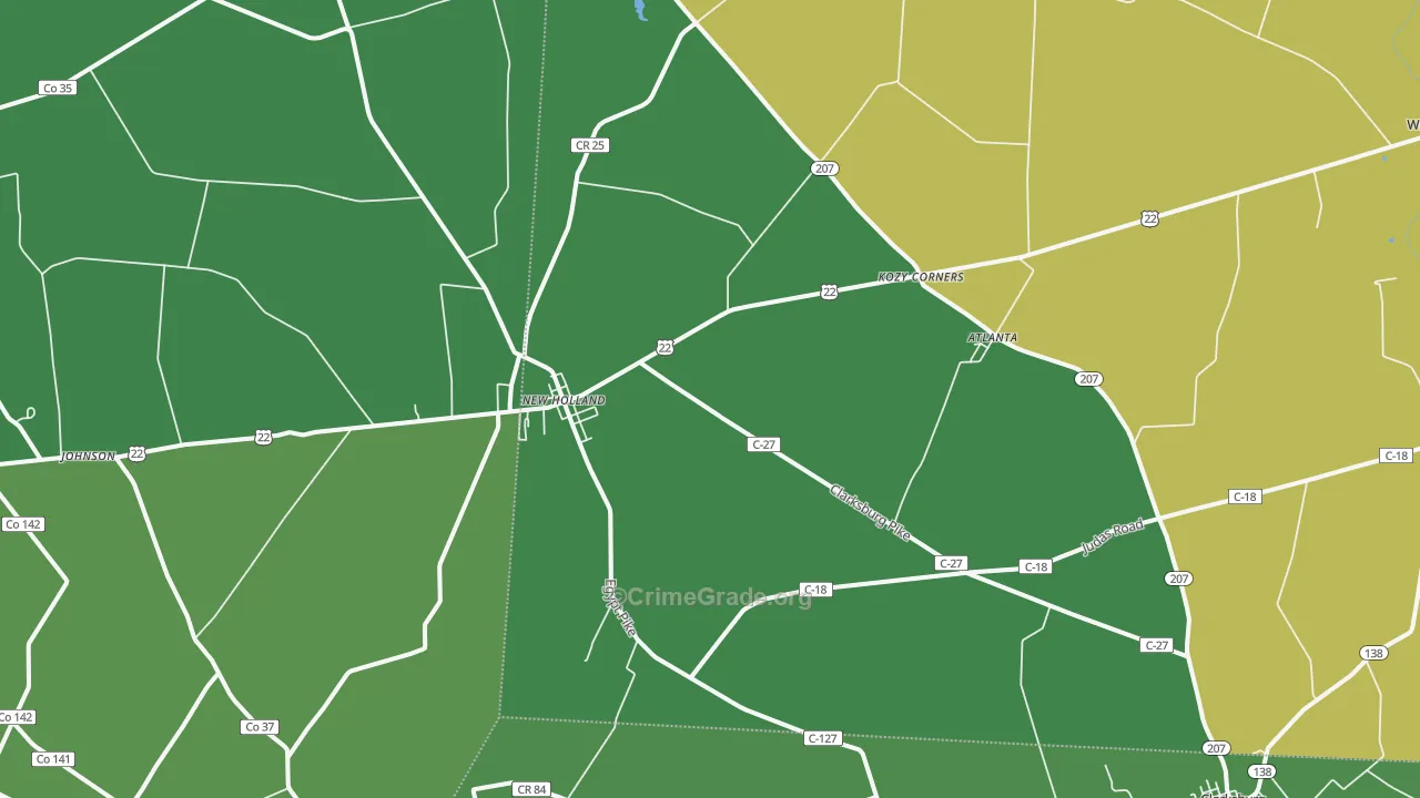 New Holland, OH Map of Vehicle Theft Rates