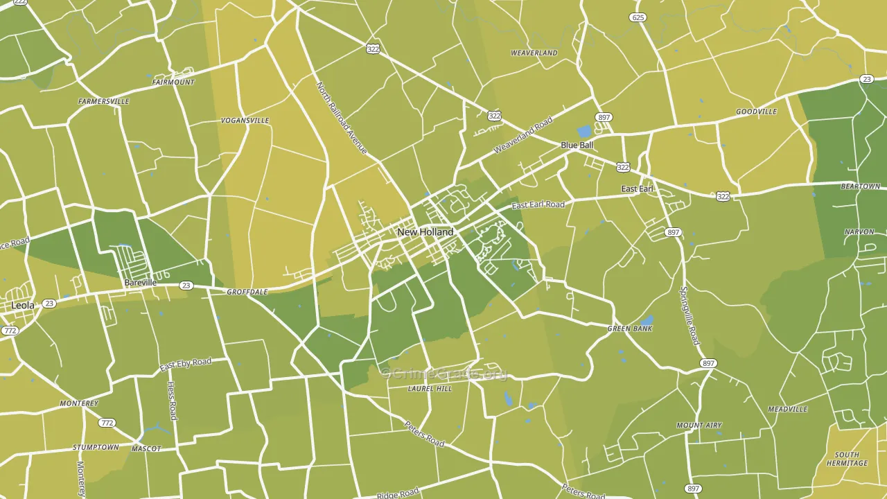 New Holland, PA Map of Vehicle Theft Rates