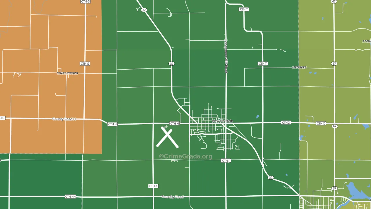 New Holstein, WI Map of Vehicle Theft Rates