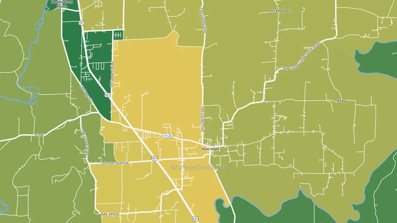 New Hope, AL Map of Vehicle Theft Rates