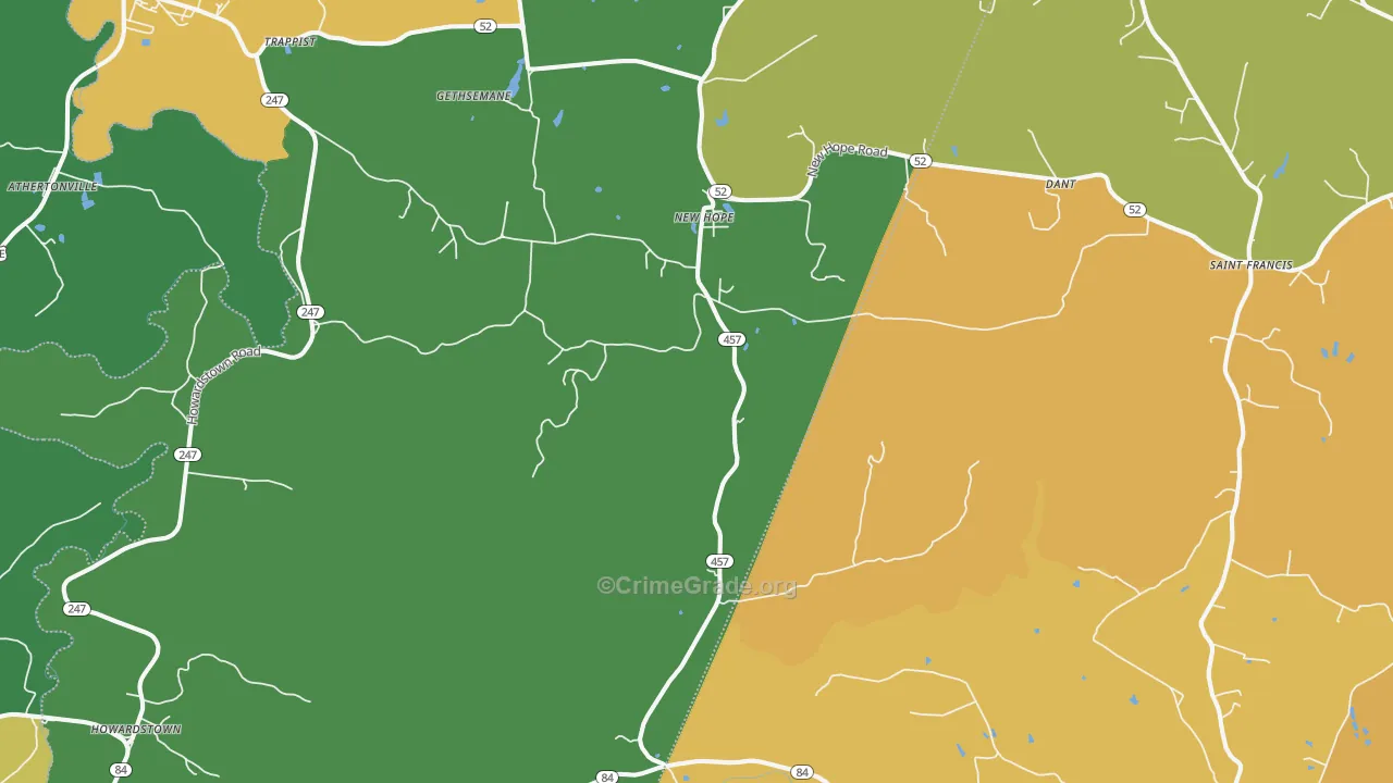New Hope, KY Map of Vehicle Theft Rates