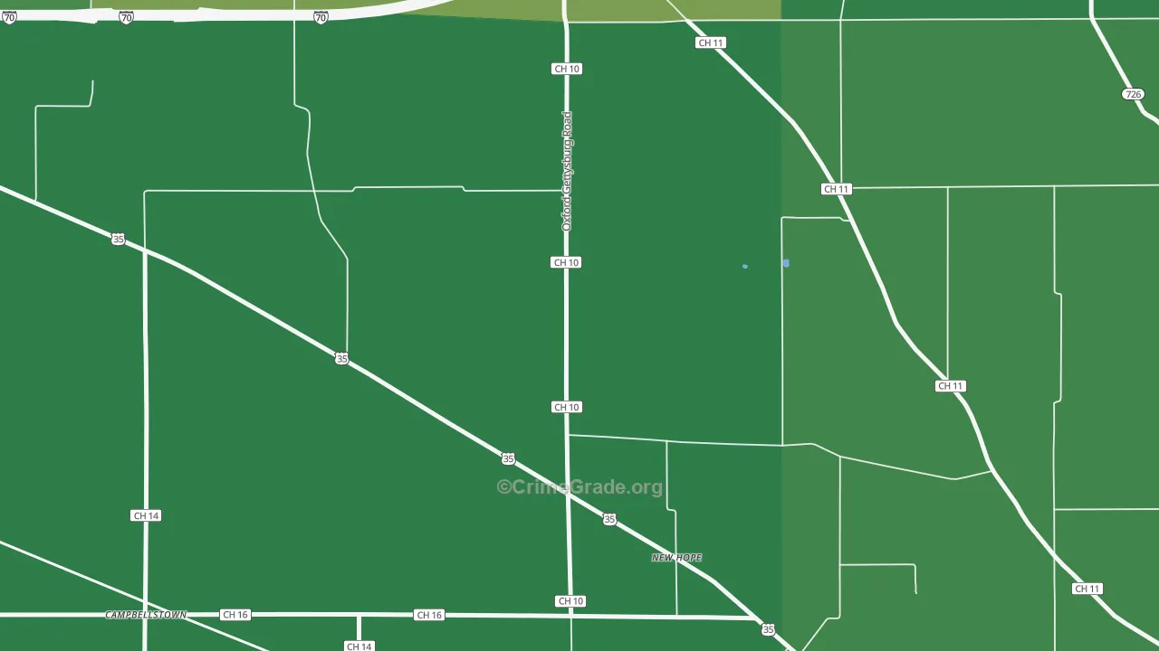 New Hope, OH Map of Vehicle Theft Rates