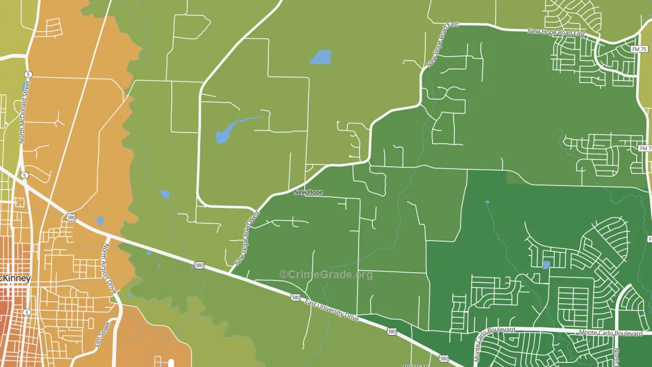 New Hope, TX Map of Vehicle Theft Rates