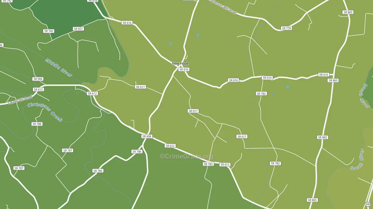 New Hope, VA Map of Vehicle Theft Rates