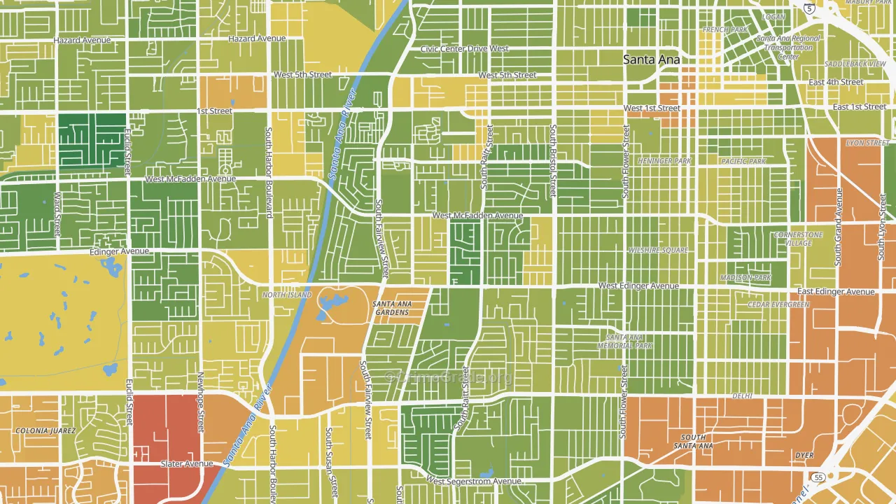 New Horizons, Santa Ana, CA Map of Vehicle Theft Rates