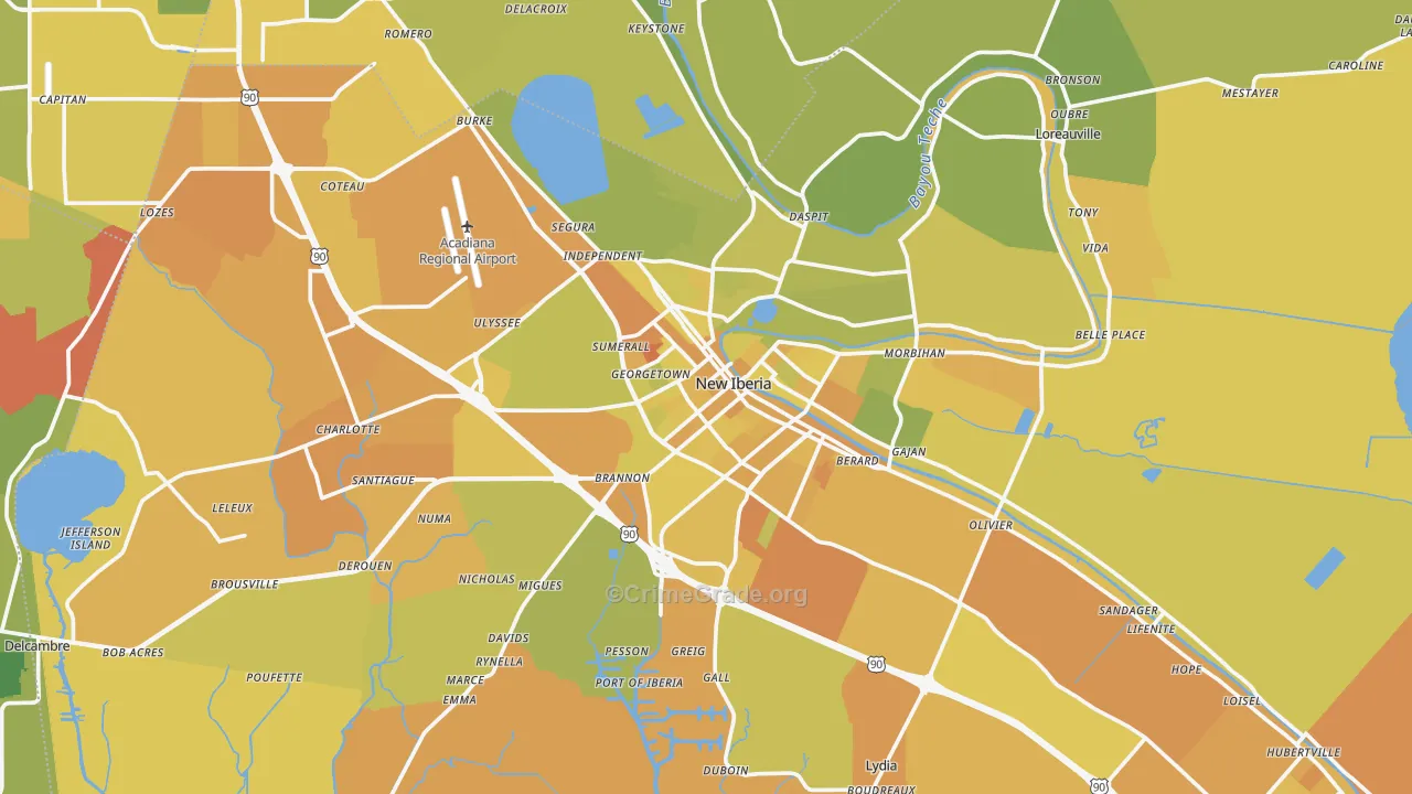 New Iberia, LA Map of Vehicle Theft Rates
