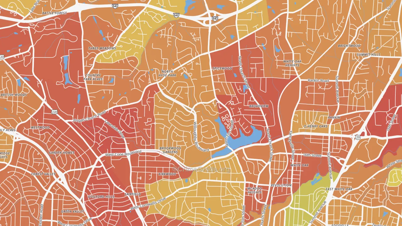New Irving Park, Greensboro, NC Map of Vehicle Theft Rates