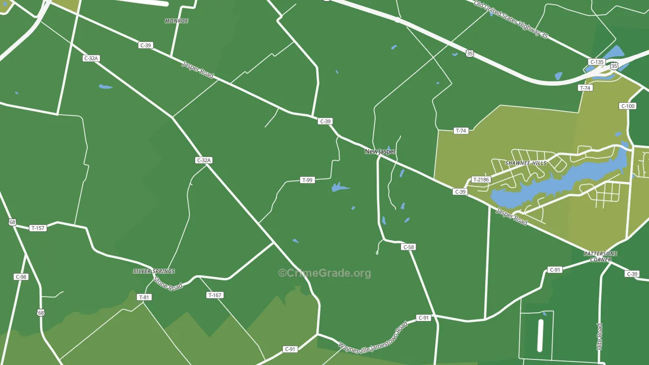 New Jasper, OH Map of Vehicle Theft Rates