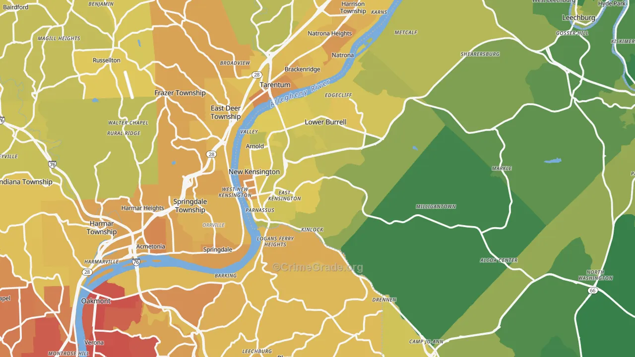 New Kensington, PA Map of Vehicle Theft Rates