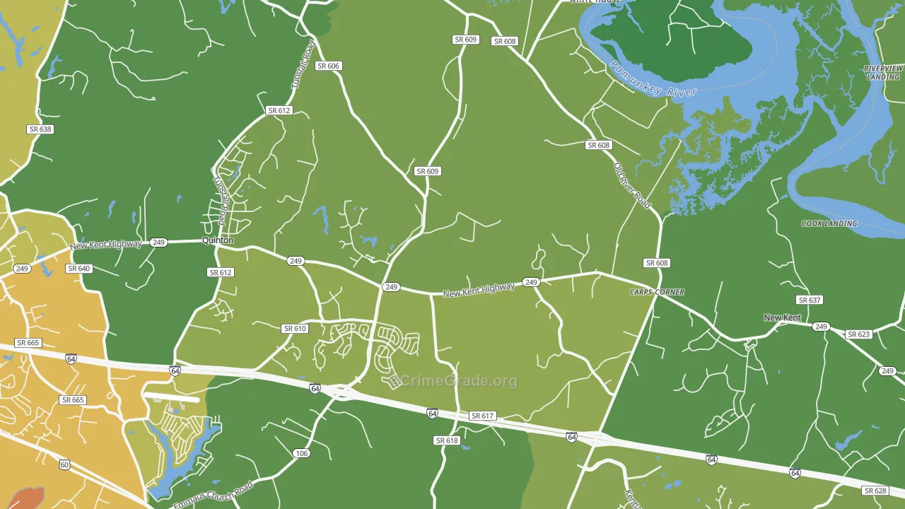 New Kent, VA Map of Vehicle Theft Rates