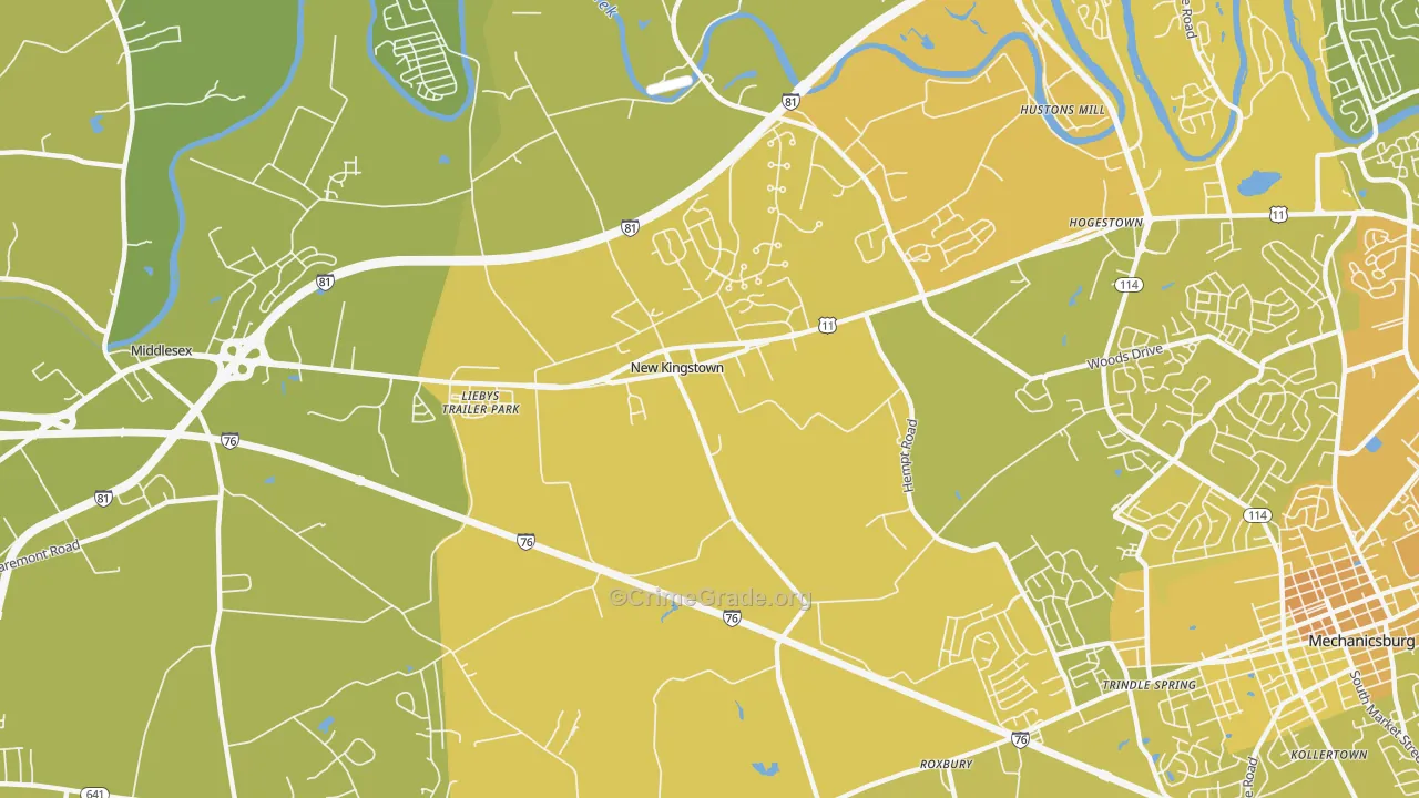 New Kingstown, PA Map of Vehicle Theft Rates